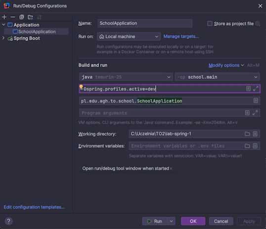 Konfiguracja profili z flagą